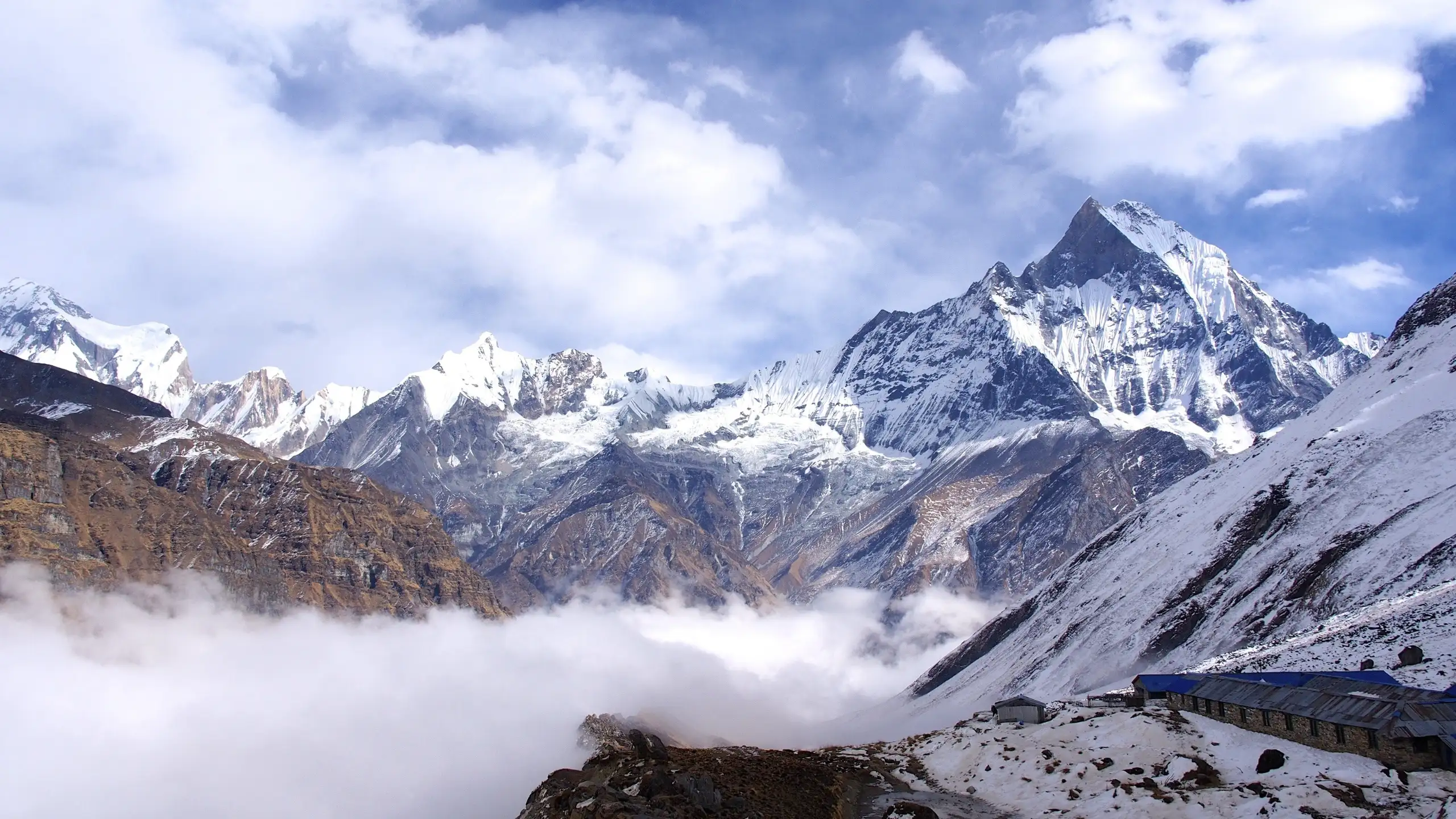 High camp lodge above a sea of clouds in the Himalaya